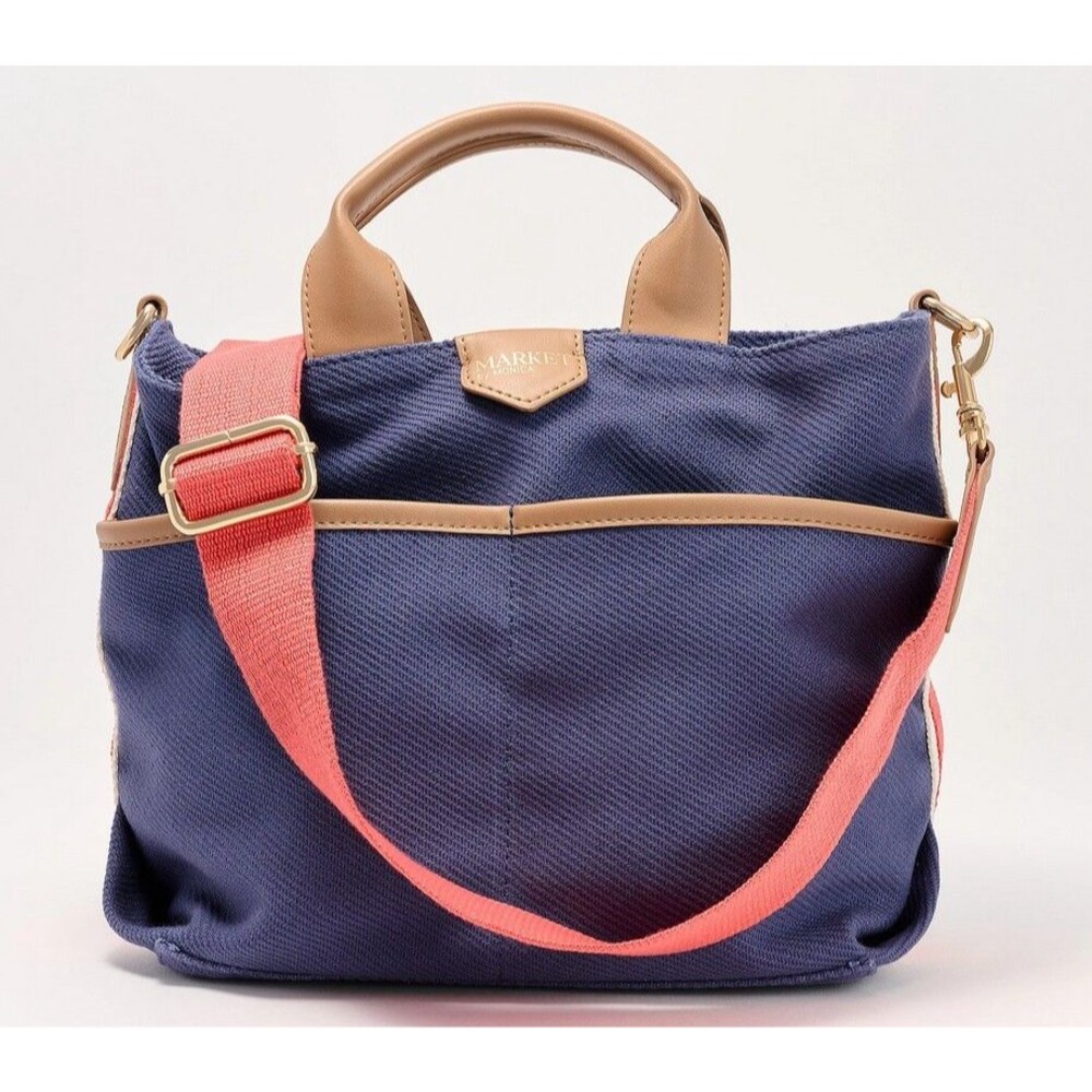 EUC Market By Monica Coated Canvas Bucket Crossbody Bag Purse Preppy Utility